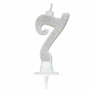 Candela 7 cm Glitter Argento numero 7 *