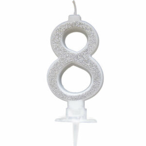 Candela 7 cm Glitter Argento numero 8 *