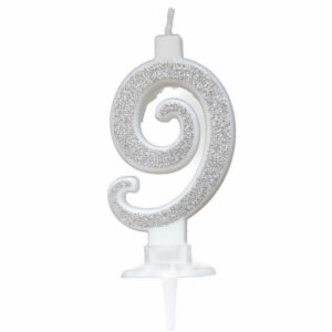 Candela 7 cm Glitter Argento numero 9 *