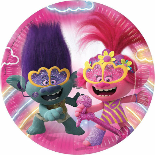 Piatto in carta 23 cm Trolls 2 8 pezzi *