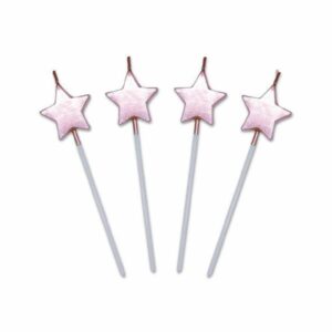 4 Candeline Pick Stelle Rosa Perla 13 cm *