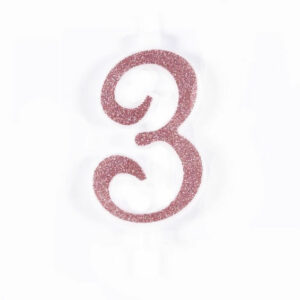 Candela 12 cm Glitter Rosa Gold numero 3 *