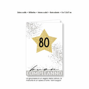 Biglietto Auguri numeri eleganti stella 80 anni *