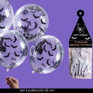 Palloncini in lattice 12” trasparenti con coriandoli pipistrelli 4 pezzi *