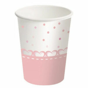 Bicchiere carta 250 ml Baby Cuori Rosa 8 pezzi *