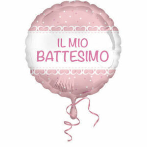 Palloncino Mylar 18” 45 cm Battesimo cuori rosa