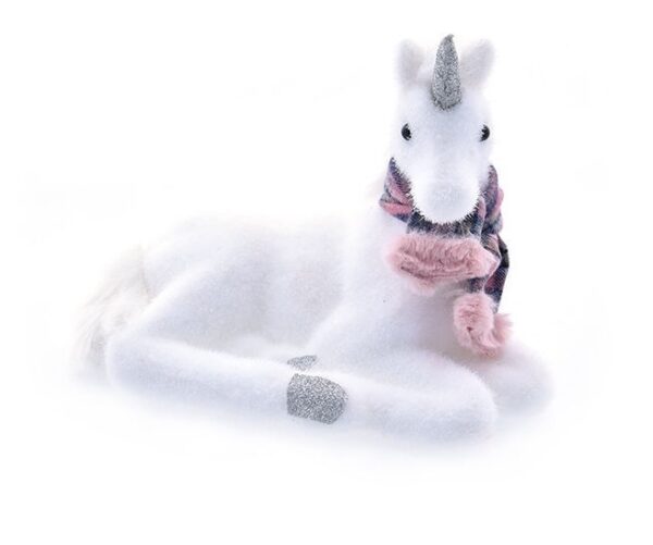 Unicorno bianco con sciarpa Rosa scozzese *