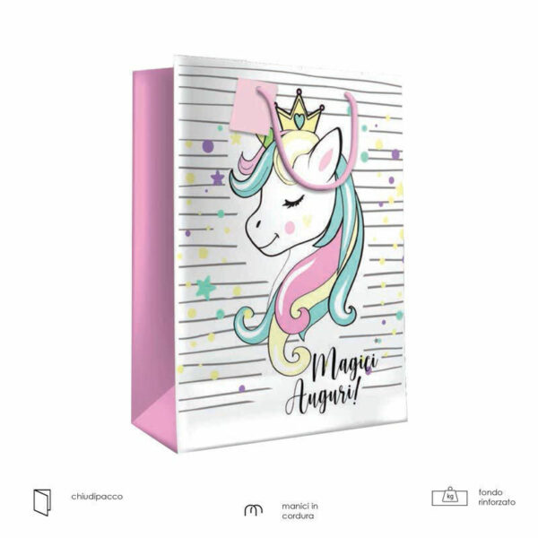 Busta Magici Auguri Unicorno 26,5x13,5x33 cm *