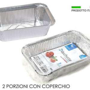 3 Vaschette in alluminio 2 porzioni con coperchio *