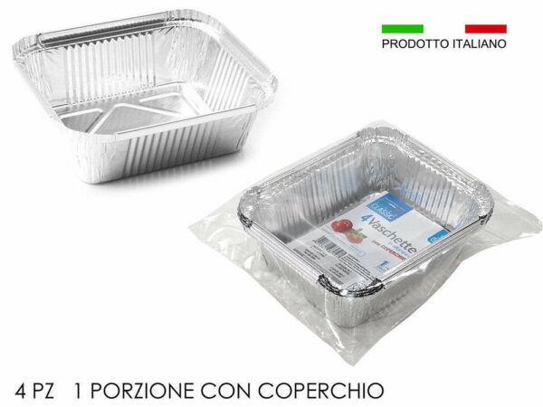 4 Vaschette in alluminio 1 porzioni con coperchio *