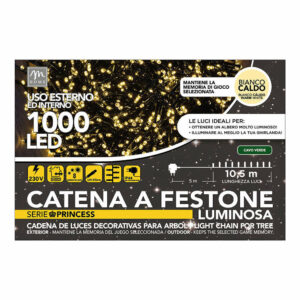 Catena 1000 Led a Festone Bianco Caldo con 8 giochi di luce *