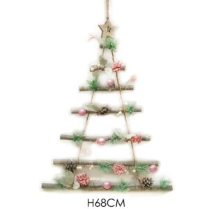 Appendino Albero di Natale con palle rosa altezza 68 cm