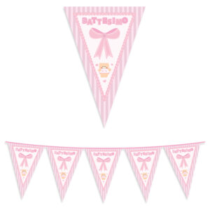 Festone Bandierine in plastica 600 x 25 cm Battesimo Teddy Rosa *