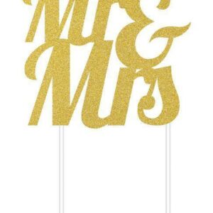 Cake Topper Mr & Mrs Oro Glitter 17×17 cm