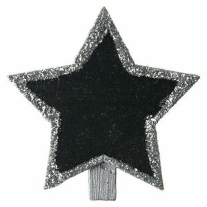 4 Stelle in ardesia con glitter Argento su pinzetta Argento 4,8×4,8 cm *