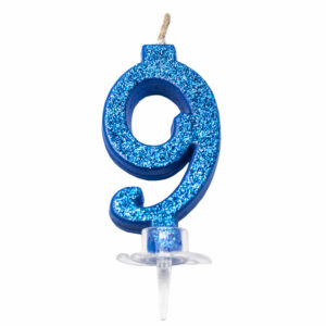 CANDELINA MINI 7 cm BLU GLITTER MAGICHE numero 9 *