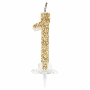 CANDELINA MINI 7 cm BIANCA GOLD GLITTER MAGICHE numero 1 *