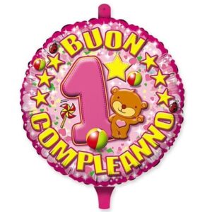 PALLONCINO MYLAR 45 cm PRIMO COMPLEANNO TOYS ROSA*