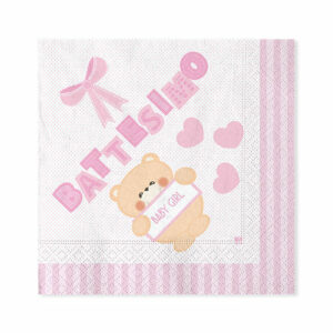 Tovaglioli 33×33 cm Battesimo Teddy Rosa 20 pz*