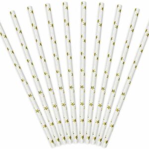 Cannucce in carta 19,5 cm Bianco con Stelle Oro 10 pz *