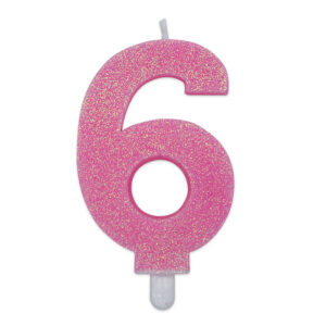 Candela Numero 6 Rosa Glitter*