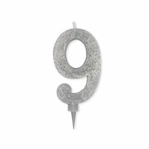 Candela Maxi Numero 9 Argento Glitter 15 cm*