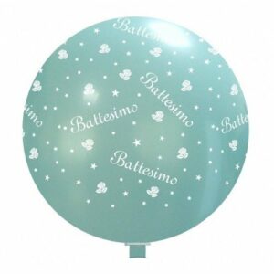 Palloncino in Lattice Celeste con Stampa Battesimo per Mongolfiere 32″ 81 cm *