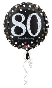 Palloncino Mylar 80 Anni Happy Birthday Nero e Argento 45 cm