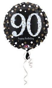 Palloncino Mylar 90 Anni Happy Birthday Nero e Argento 45 cm