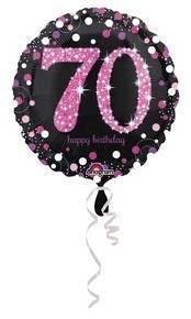 Palloncino Mylar 70 Anni Happy Birthday Nero e Rosa 45 cm