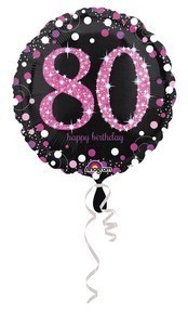 Palloncino Mylar 80 Anni Happy Birthday Nero e Rosa 45 cm