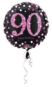 Palloncino Mylar 90 Anni Happy Birthday Nero e Rosa 45 cm