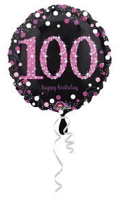 Palloncino Mylar 100 Anni Happy Birthday Nero e Rosa 45 cm