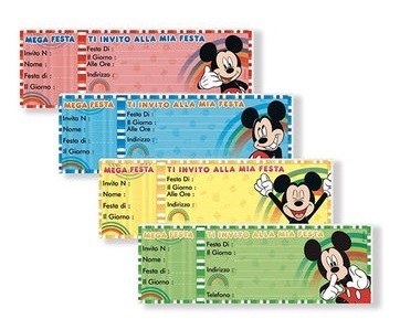 Biglietti Invito Disney Mickey Mouse ad assegno 21×7 cm 15 pz colori assortiti*