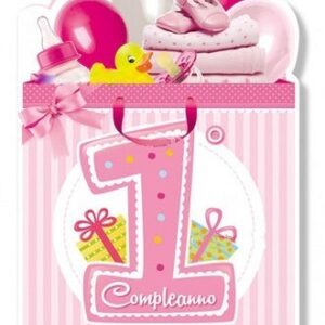 Biglietto Auguri Primo Compleanno Rosa *