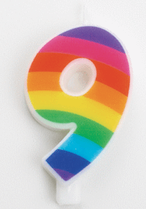 Candela 9,5 cm Scintillante Numero 9 Rainbow *