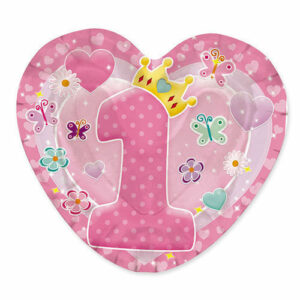 PIATTO 20 cm CUORE PRIMO COMPLEANNO ROSA 10 pz*