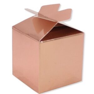 Scatolina Cubetto Fiocco Rosa Gold Metal 5x5x7 cm 25 Pz *