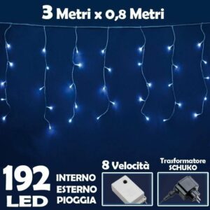 Tenda 192 Led 3×0,8 mt uso esterno effetto pioggia Bianco Freddo *