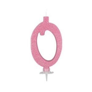 Candela 12 cm Glitter Rosa numero 0*