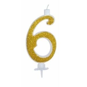 Candela 12 cm Glitter Oro numero 6*