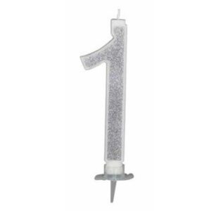 Candela 12 cm Glitter Argento numero 1 *