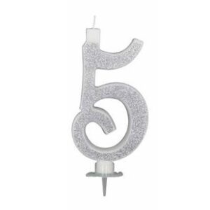 Candela 12 cm Glitter Argento numero 5*