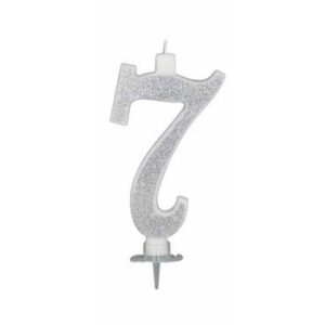 Candela 12 cm Glitter Argento numero 7*