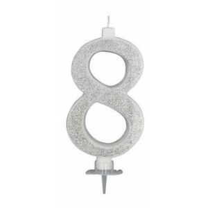 Candela 12 cm Glitter Argento numero 8*