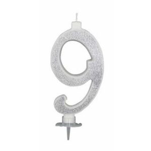 Candela 12 cm Glitter Argento numero 9*