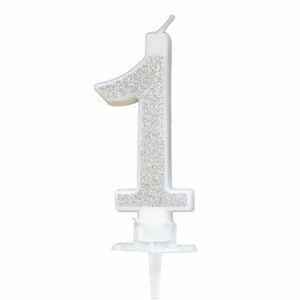 Candela 7 cm Glitter Argento numero 1 *