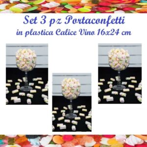 Set 3 pz Portaconfetti in plastica Calice Vino 16×24 cm